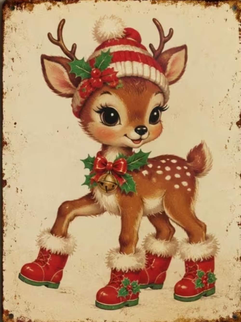 Vintage-Inspired Holiday Reindeer Wall Art 8x10 Print